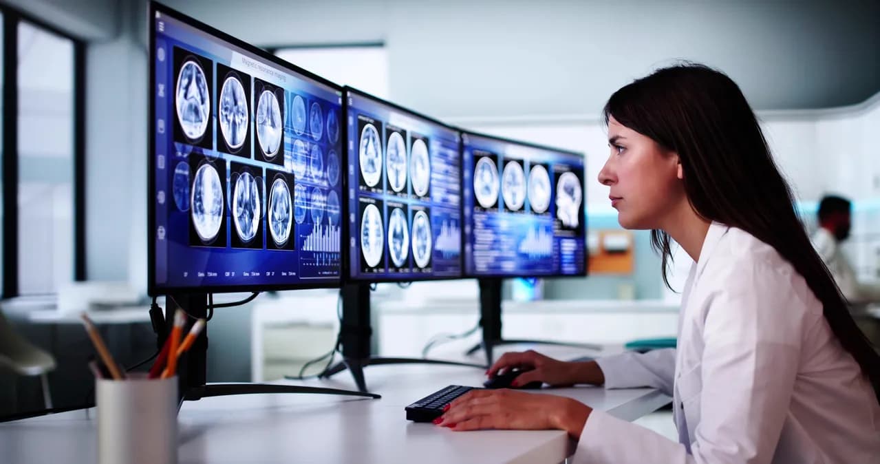 Medical professional using MRI analysis technology